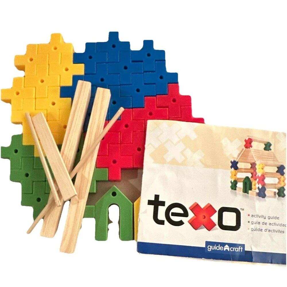 Guidecraft Tegu teXo Building Set Wood Plastic Blocks Activity Guide Mixed Piece
